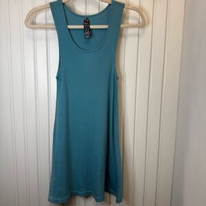 Free People Y2K, Long Body Racer Back Turquoise Tank Mini Dress Small Boho Sumer